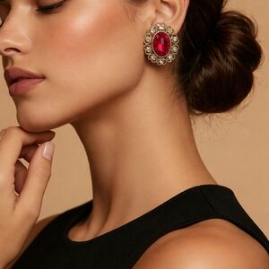 Glamorous Gold and Red Crystal Earrings